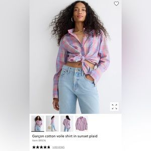 J.crew Garçon cotton voile shirt in sunset plaid Size 10 New with tags NWT
